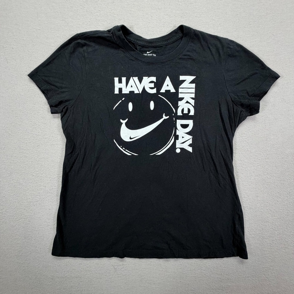 Nike Womens T-Shirt Regular Black Have A Nike Day Smiley Graphic L